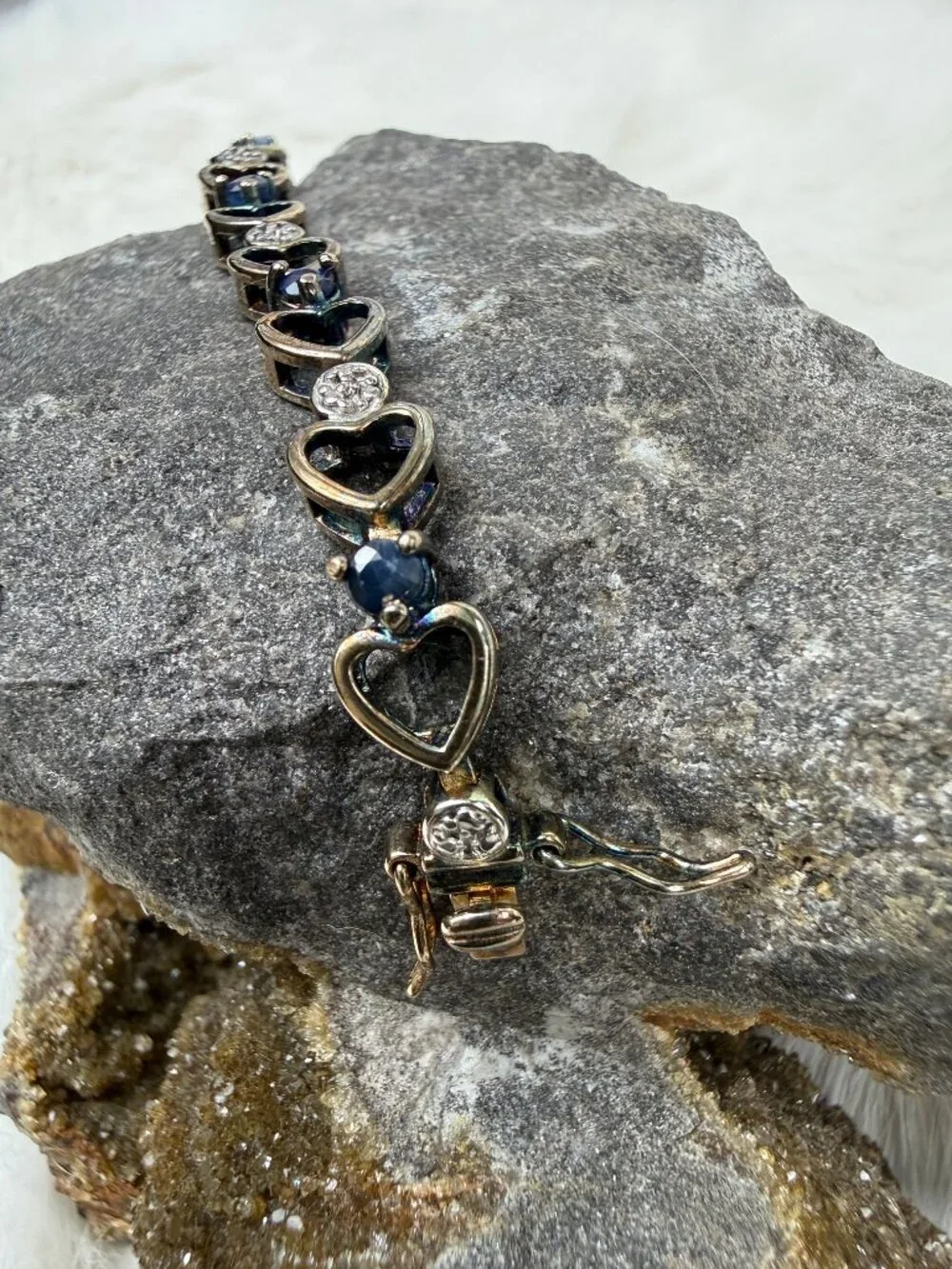 Ross Simons Blue Sapphire Sterling Silver Heart Link Bracelet Gold Vermeil